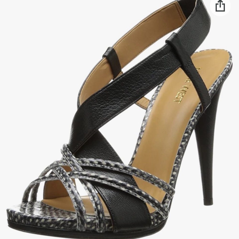 Nine West Ally SSE Heels in Black and Grey Leather (Size 7)